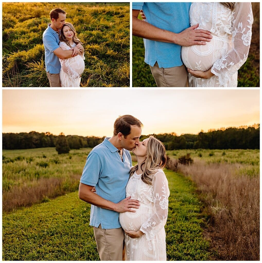 Collage of a couple embracing during a maternity session